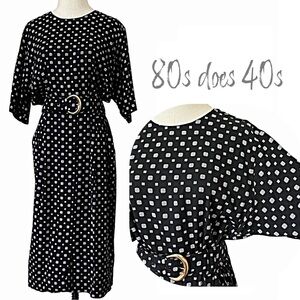 vintage Lady Carol geo print rayon belted dress size M